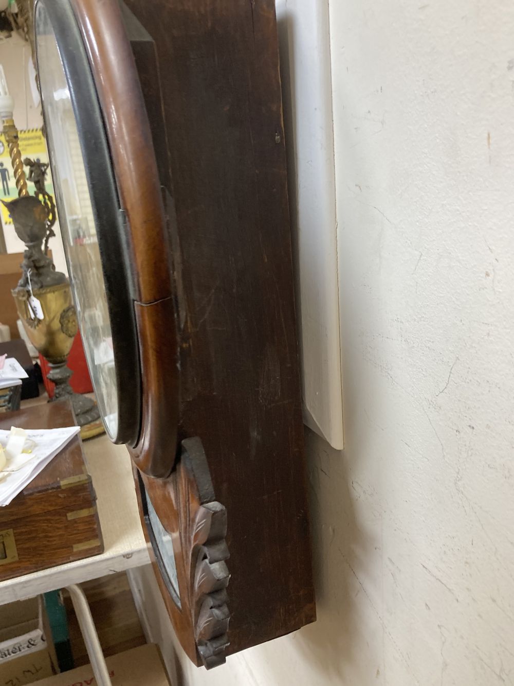 A Victorian mahogany drop-dial wall clock, 28cm dial, timepiece movement